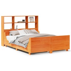 Lit bibliothèque sans matelas cire marron 135x190cm bois massif 