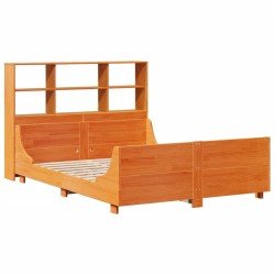 Lit bibliothèque sans matelas cire marron 135x190cm bois massif 