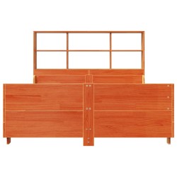 Lit bibliothèque sans matelas cire marron 135x190cm bois massif 