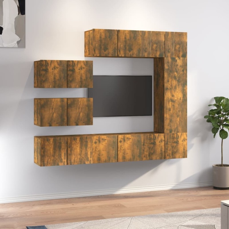 Ensemble de meubles TV 8 pcs Chêne fumé Bois d'ingénierie 