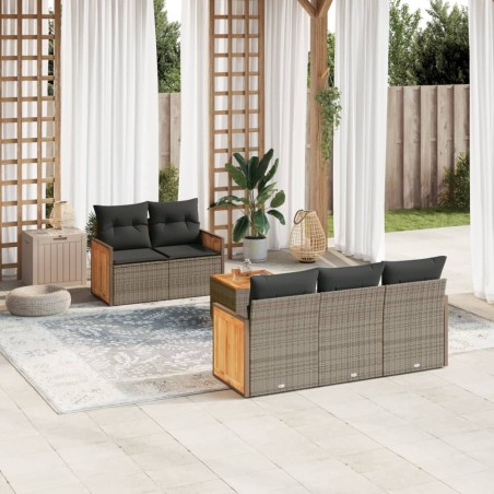 Salon de jardin 6 pcs avec coussins gris résine tressée 