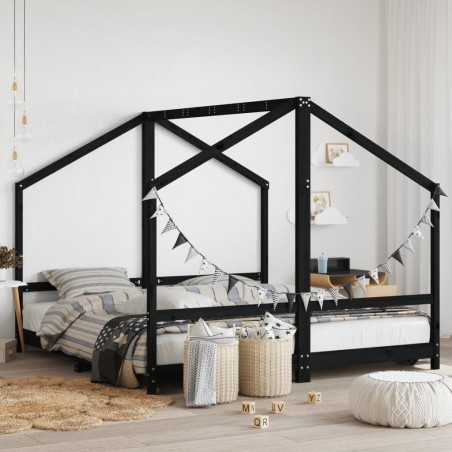 Cadre de lit pour enfants noir 2x(90x190) cm bois de pin massif 