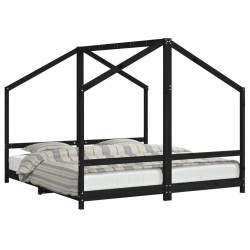 Cadre de lit pour enfants noir 2x(90x190) cm bois de pin massif 