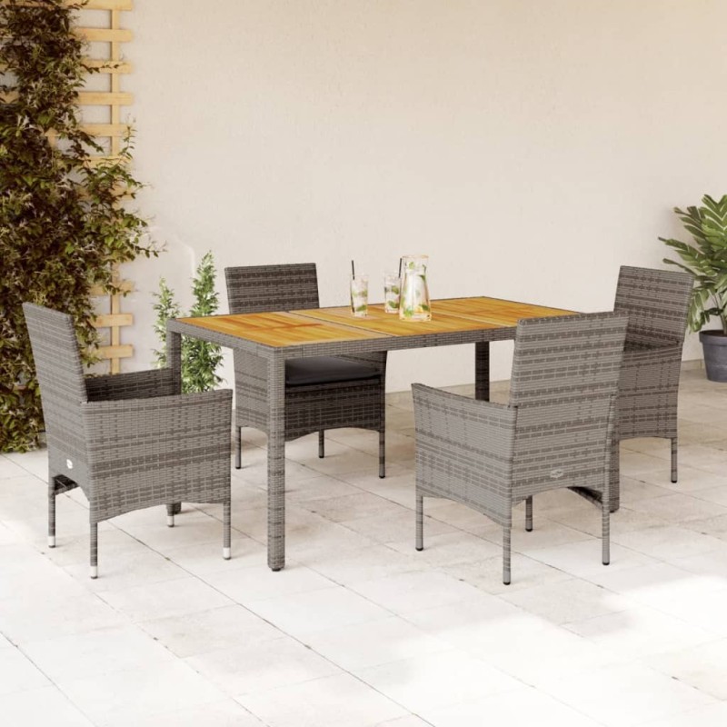 Ensemble à manger de jardin et coussins 5 pcs gris rotin acacia 