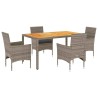 Ensemble à manger de jardin et coussins 5 pcs gris rotin acacia 
