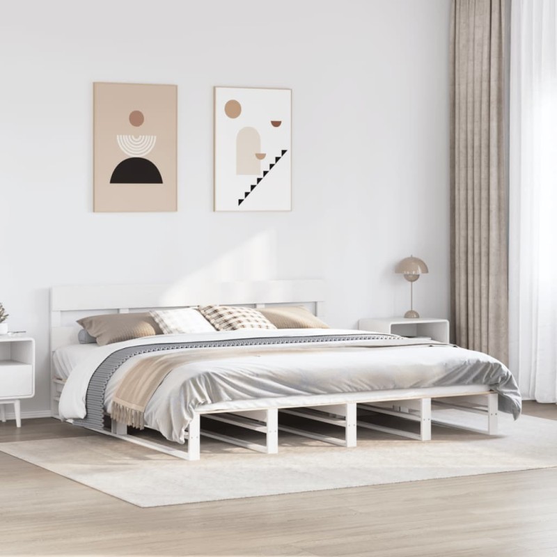 Cadre de lit sans matelas blanc 200x200 cm bois massif de pin Cadre de lit sans matelas blanc 200x200 cm bois massif de pin