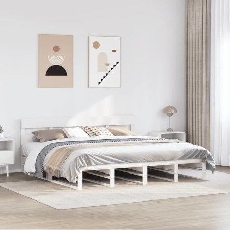 Cadre de lit sans matelas blanc 200x200 cm bois massif de pin 