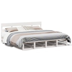 Cadre de lit sans matelas blanc 200x200 cm bois massif de pin 