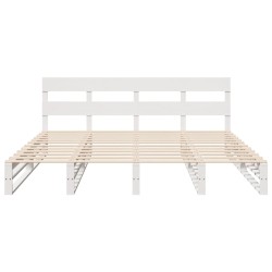 Cadre de lit sans matelas blanc 200x200 cm bois massif de pin 