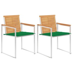 Chaises de jardin avec coussins lot de 2 Teck solide et acier 
