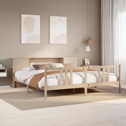 Lit bibliothèque sans matelas 200x200 cm bois massif de pin 