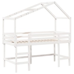 Lit superposé avec échelle et toit sans matelas blanc 90x200 cm 