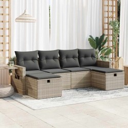 Salon de jardin 6 pcs avec coussins gris clair résine tressée 