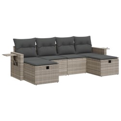 Salon de jardin 6 pcs avec coussins gris clair résine tressée 