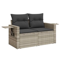 Salon de jardin 6 pcs avec coussins gris clair résine tressée 