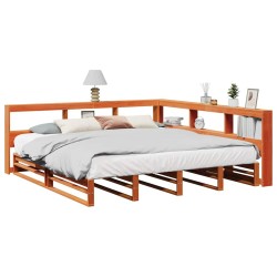 Lit bibliothèque sans matelas cire marron 180x200 cm pin massif 