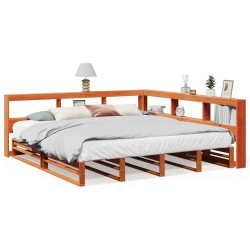 Lit bibliothèque sans matelas cire marron 180x200 cm pin massif 