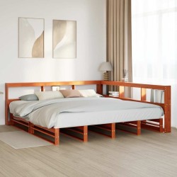 Lit bibliothèque sans matelas cire marron 180x200 cm pin massif 
