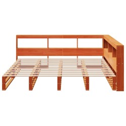 Lit bibliothèque sans matelas cire marron 180x200 cm pin massif 
