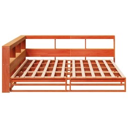 Lit bibliothèque sans matelas cire marron 180x200 cm pin massif 