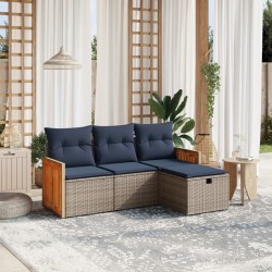 Salon de jardin 4 pcs avec coussins gris résine tressée 