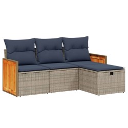 Salon de jardin 4 pcs avec coussins gris résine tressée 
