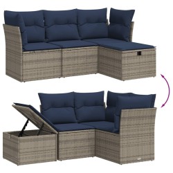 Salon de jardin 4 pcs avec coussins gris résine tressée 