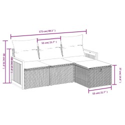 Salon de jardin 4 pcs avec coussins gris résine tressée 