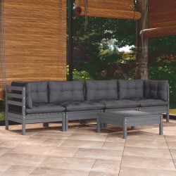 Salon de jardin 5 pcs avec coussins bois de pin massif 