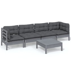 Salon de jardin 5 pcs avec coussins bois de pin massif 