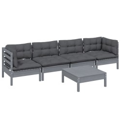 Salon de jardin 5 pcs avec coussins bois de pin massif 