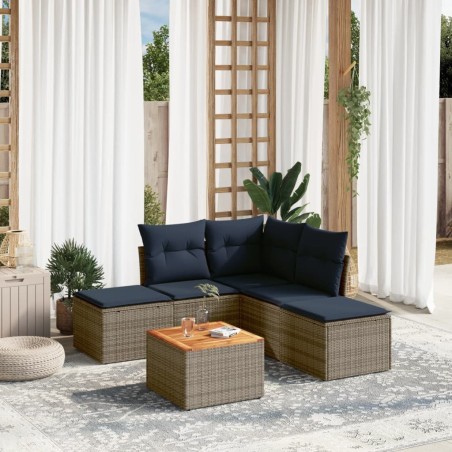 Salon de jardin 6 pcs avec coussins gris résine tressée 