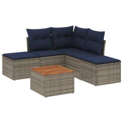 Salon de jardin 6 pcs avec coussins gris résine tressée 