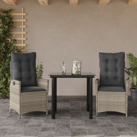 Ensemble à manger de jardin 3pcs coussins gris clair poly rotin 