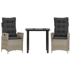Ensemble à manger de jardin 3pcs coussins gris clair poly rotin 