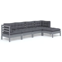Salon de jardin 5 pcs avec coussins Gris Bois de pin 