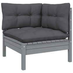 Salon de jardin 5 pcs avec coussins Gris Bois de pin 