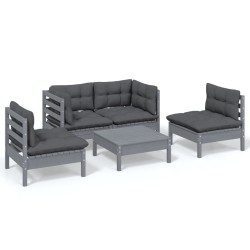 Salon de jardin 5 pcs avec coussins bois de pin massif 
