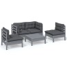 Salon de jardin 5 pcs avec coussins bois de pin massif 