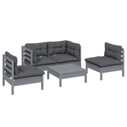 Salon de jardin 5 pcs avec coussins bois de pin massif 