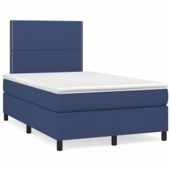 Sommier à lattes de lit matelas et LED bleu 120x190 cm tissu 