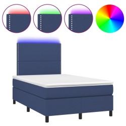 Sommier à lattes de lit matelas et LED bleu 120x190 cm tissu 