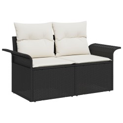 Ensemble de canapé de jardin 5 pièces avec coussins noir rotin poly, Canapé de jardin 2 places avec rangement et coussins noir r