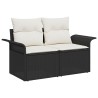 Ensemble de canapé de jardin 5 pièces avec coussins noir rotin poly, Canapé de jardin 2 places avec rangement et coussins noir r