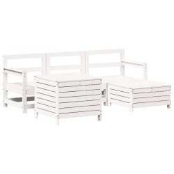 Salon de jardin 5 pcs blanc bois massif de pin 