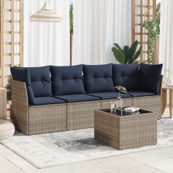 Salon de jardin 5 pcs avec coussins gris résine tressée 