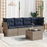 Salon de jardin 5 pcs avec coussins gris résine tressée 