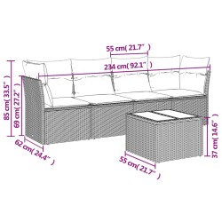 Salon de jardin 5 pcs avec coussins gris résine tressée 