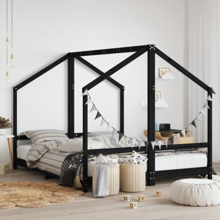 Cadre de lit pour enfants noir 2x(80x200) cm bois de pin massif 