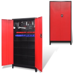 Armoire à outils avec 2 portes Acier 90x40x180 cm Noir et rouge 